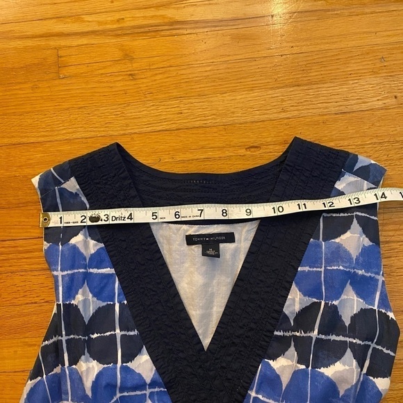 TOMMY Hilfiger dress sleeveless polka dot blue faux wrap V neck elastic waist - Picture 11 of 16